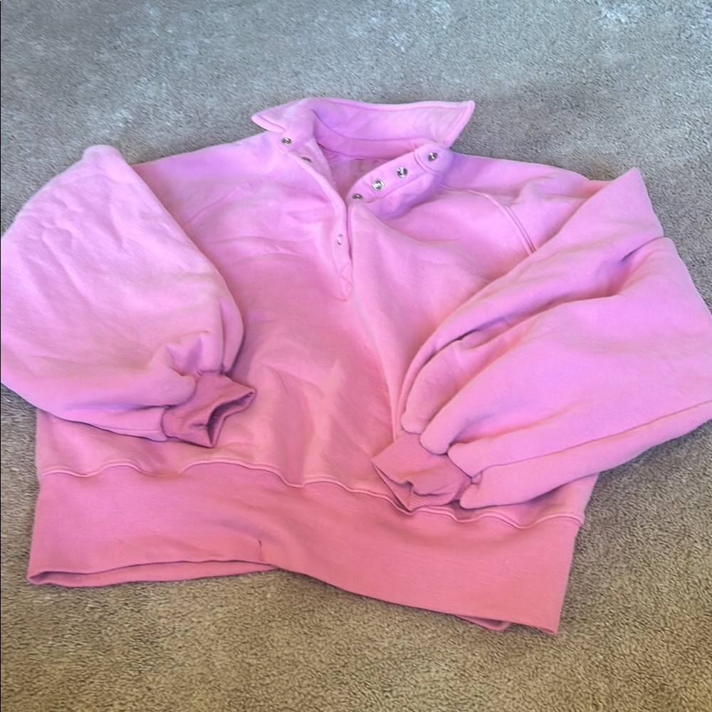 Altar'd State Pink Oversized Polo Sweatshirt